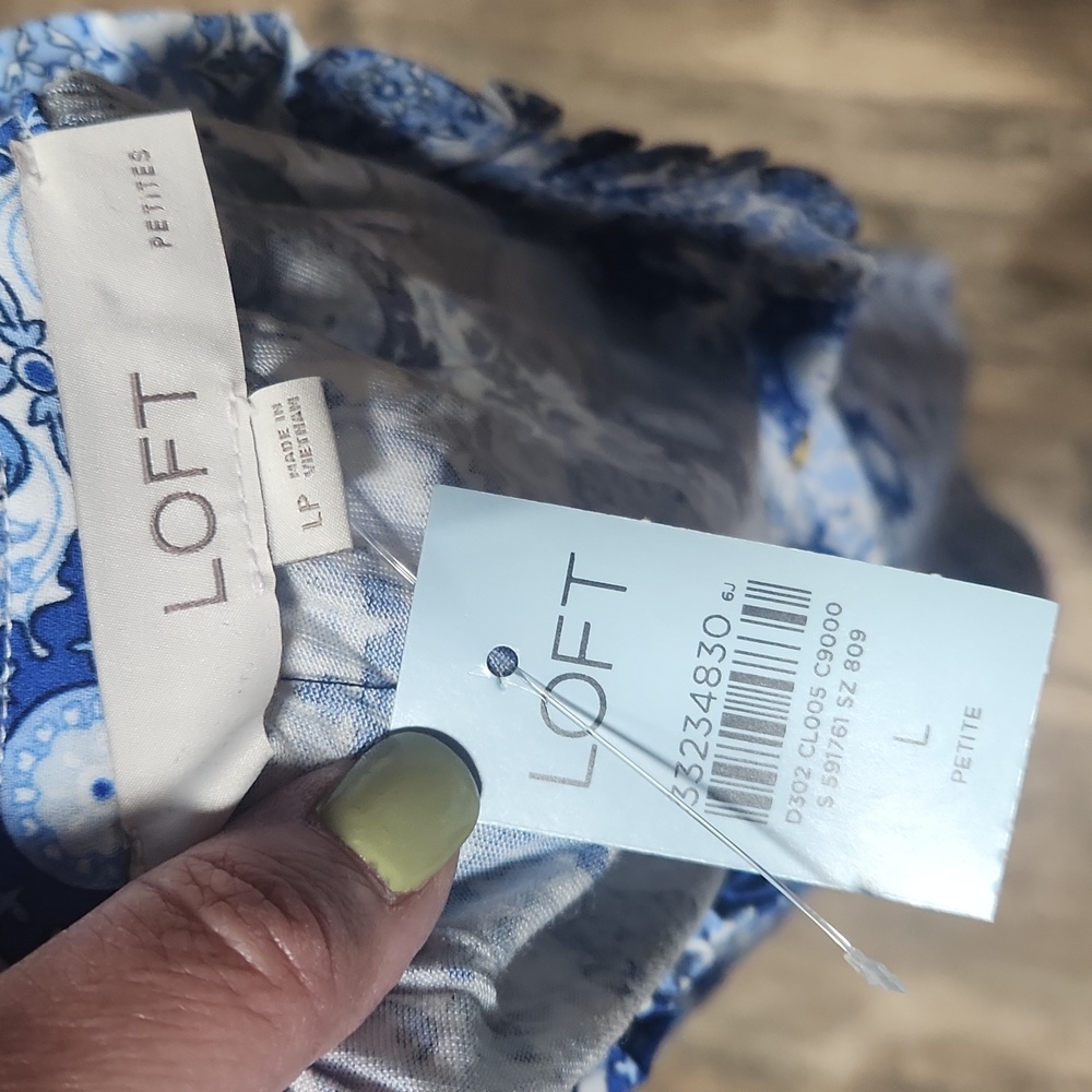 NWT LOFT Tiled Ruffle Mixed Media Shell - Picture 6 of 10